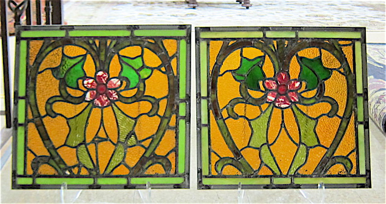 Appraisal: PAIR OF VICTORIAN STAINED AND LEADED GLASS WINDOWS American c