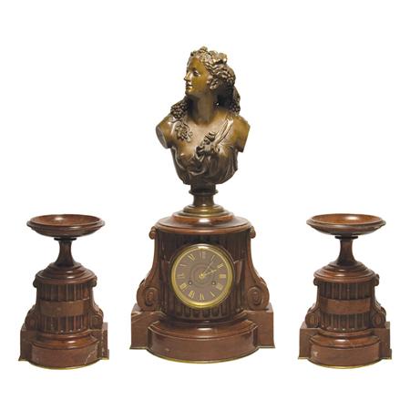 Appraisal: Louis XVI Style Bronze and Rouge Marble Clock Garniture Estimate