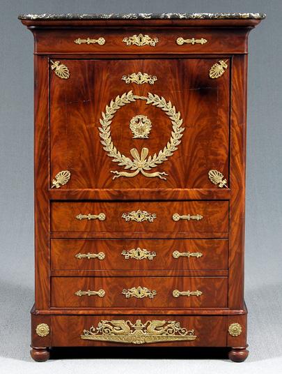 Appraisal: French Empire secretaire a abattant variegated black marble top highly