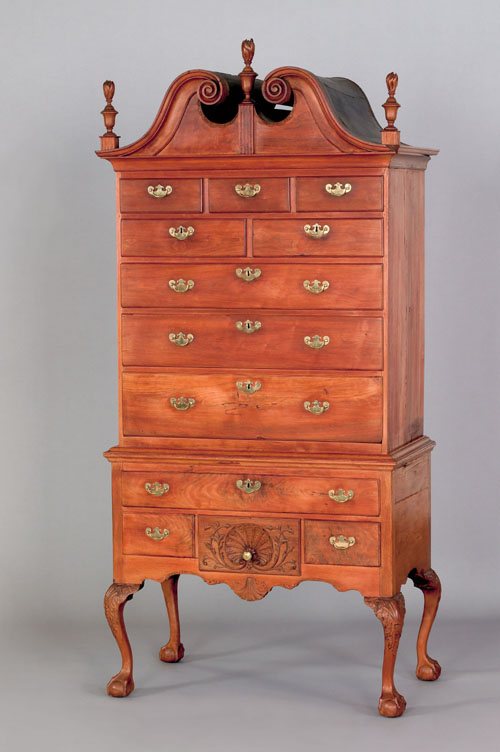 Appraisal: Pennsylvania Chippendale walnut high chest in two parts ca the