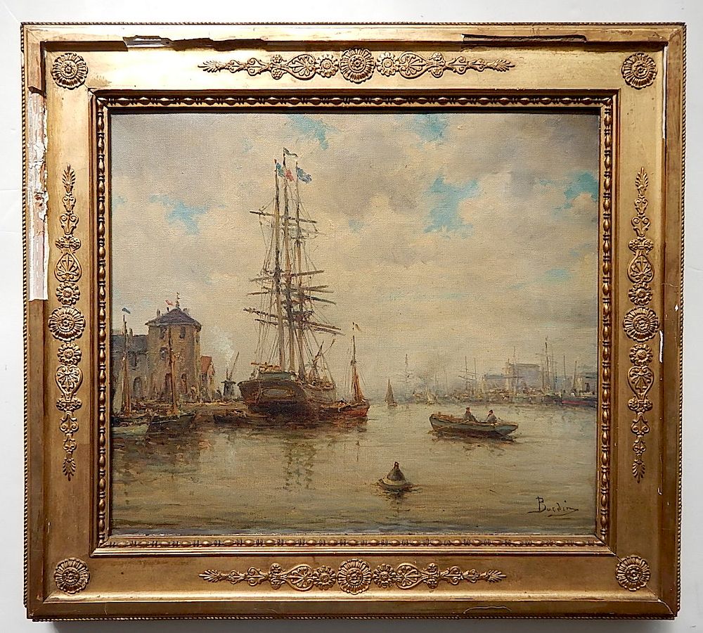 Appraisal: Amelie Burdin oil Amelie Burdin French - - Harbor Scene-