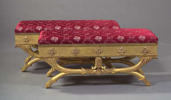 Appraisal: Pair of Regency-Style Giltwood Benches the padded rectangular seat above