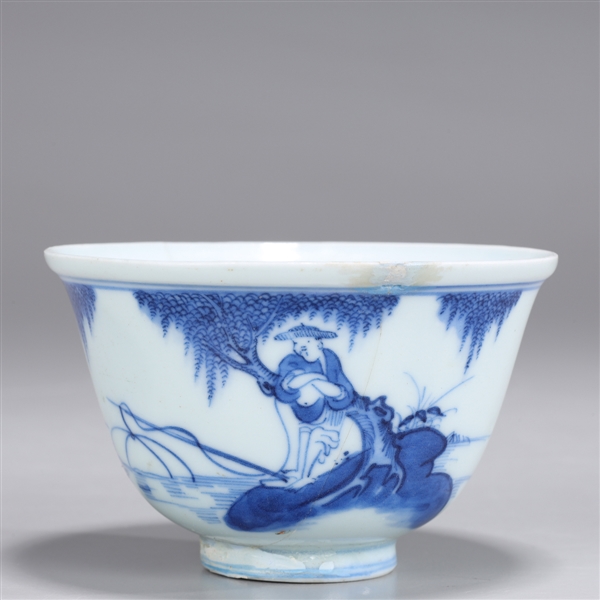 Appraisal: Chinese blue and white porcelain cup labeled with Sotheby's as-is