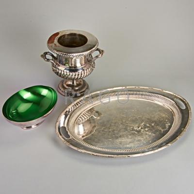 Appraisal: ENGLISH AND AMERICAN SILVER-PLATED HOLLOWARE Sheffield silver on copper urn-form