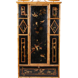 Appraisal: A Victorian Bamboo and Lacquer Armoire late th Century featuring