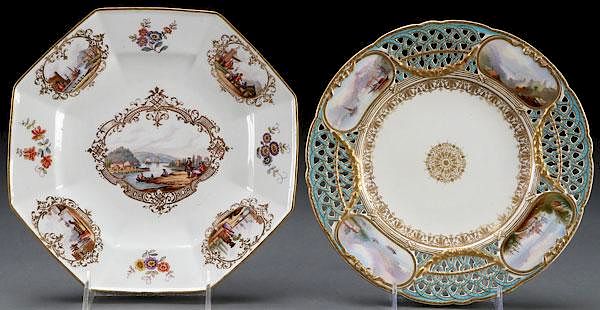 Appraisal: MEISSEN COPELAND PORCELAIN SCENIC PLATES MEISSEN AND COPELAND HAND PAINTED