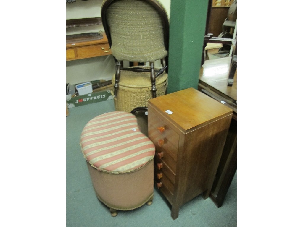 Appraisal: Linen basket wicker box two wall mirrors chair and chest