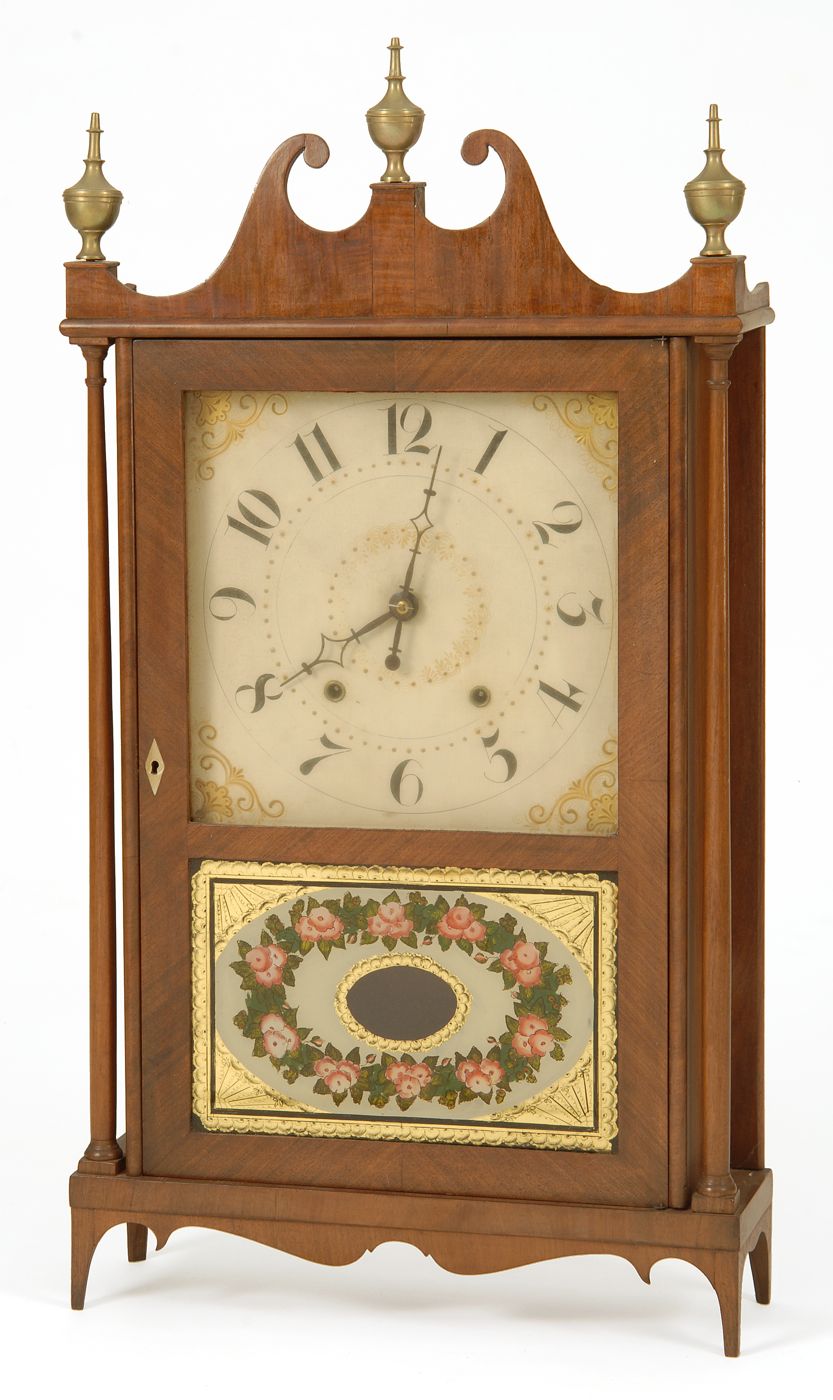 Appraisal: ANTIQUE AMERICAN CONNECTICUT PILLAR AND SCROLL MANTEL CLOCK Early th