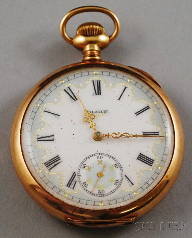 Appraisal: kt Gold Elgin Open-face Pocket Watch with enameled dial -jewel