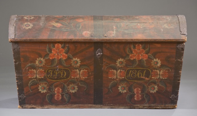 Appraisal: a Paint Decorated Dower Chest European origina Extensive floral decoration