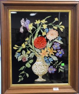 Appraisal: Victorian framed tinsel picture depicting a vase with flowers x