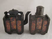 Appraisal: A Chinese pewter teapot and caddy