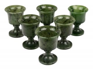 Appraisal: RUSSIAN NEPHRITE JADE VODKA CUPS SET OF SIX RUSSIAN NEPHRITE