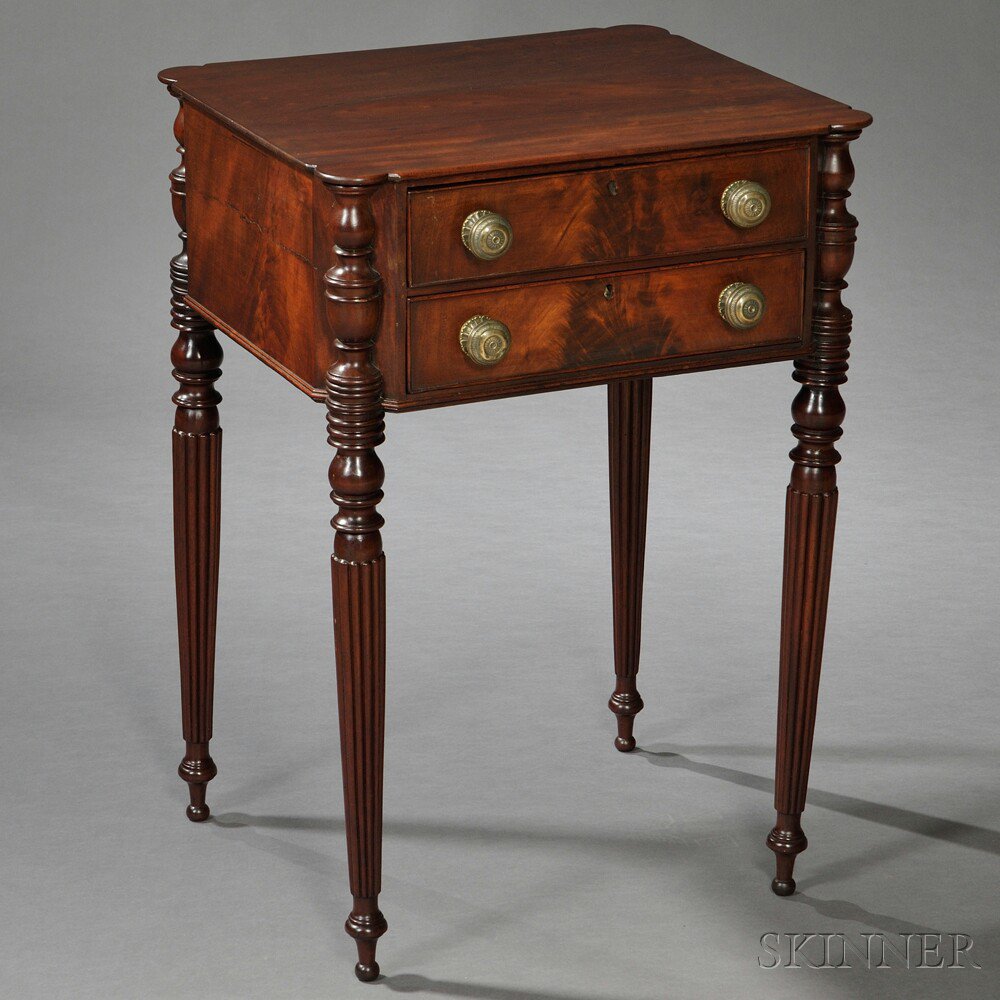 Appraisal: Classical Carved Mahogany and Mahogany Veneer Worktable possibly Salem c