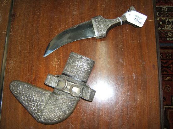 Appraisal: A mid- th Century style Arabian jambiya dagger with silvered