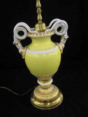 Appraisal: Meissen Porcelain Lamp yellow and goldbody with fancy double snake