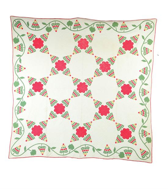 Appraisal: APPLIQUE QUILT American mid th century cotton Thirteen appliqued blocks