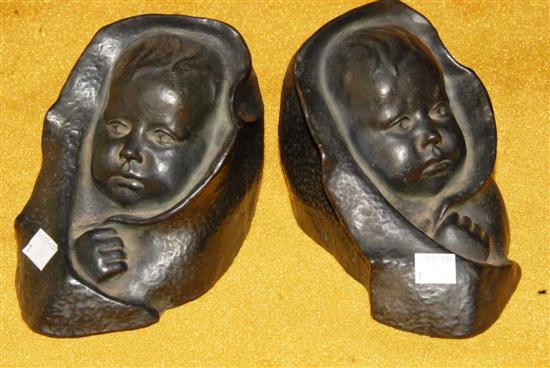 Appraisal: EDWARD WATKENS Bronzed deco bookends children L x H