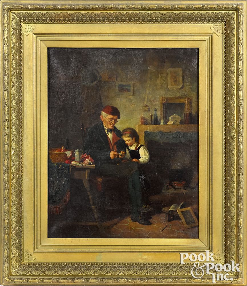 Appraisal: James Wells Champney oil on canvas interior scene James Wells