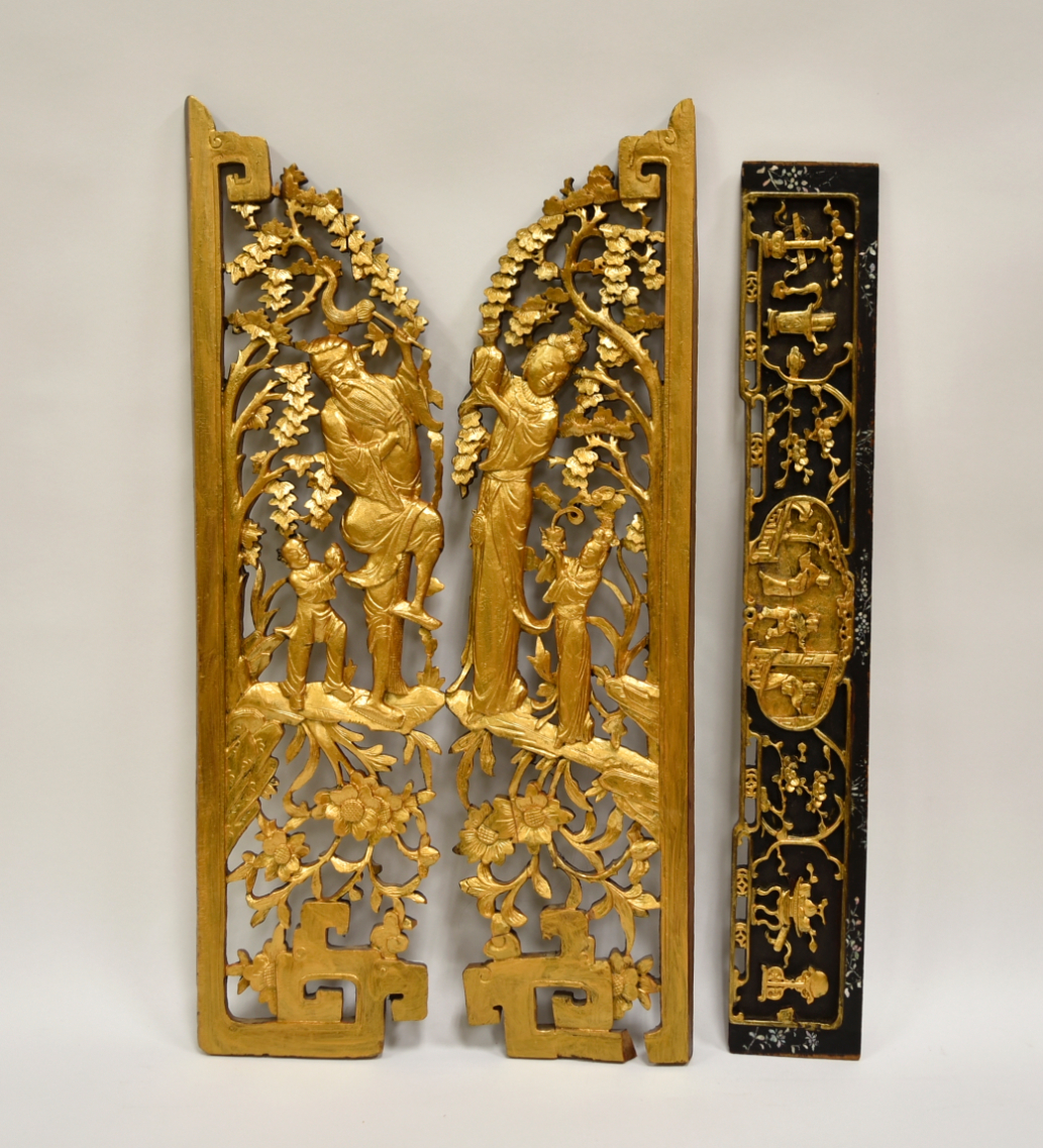 Appraisal: GROUP OF CHINESE GILT WOOD CARVING PANELS Chinese gilt wood