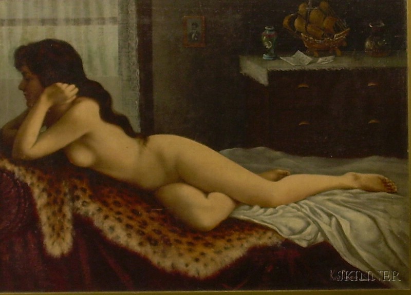 Appraisal: Framed Oil on Canvasboard Depicting a Reclining Nude inscribed Ken