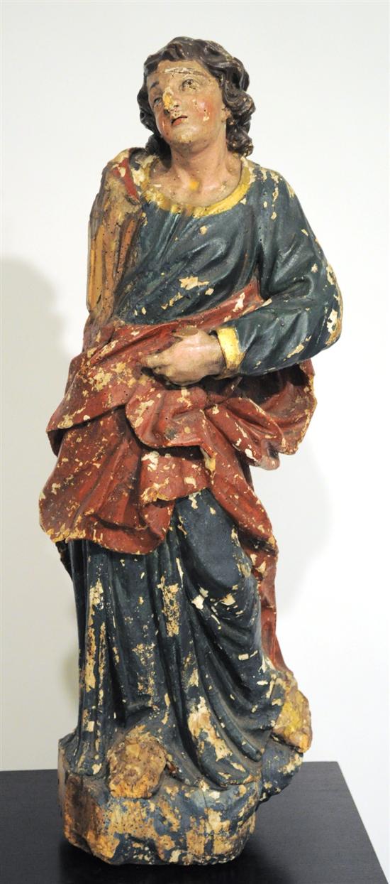 Appraisal: Early Contienental carved wooden figure of a saint polychrome decoration