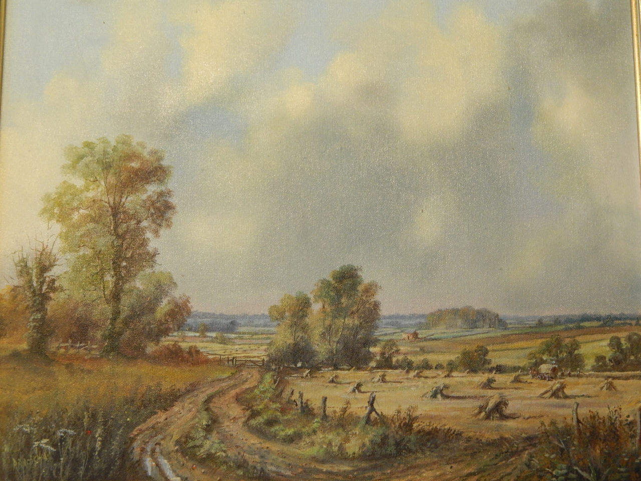 Appraisal: Peter Bradshaw thC Harvesting scene with hay bales oil on