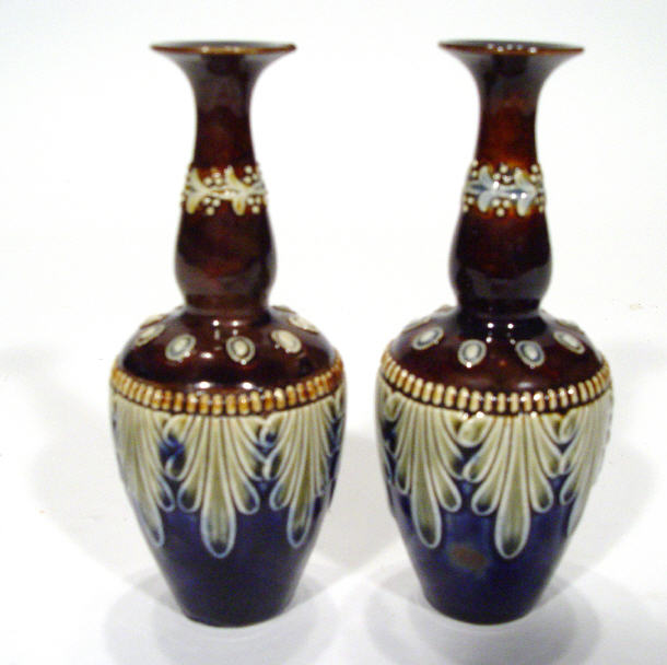 Appraisal: Pair of miniature Doulton Lambeth stoneware double gourd vases with