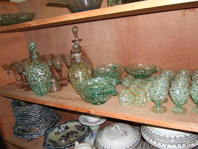 Appraisal: A quantity of decorative Continental enamelled glass including three decanters