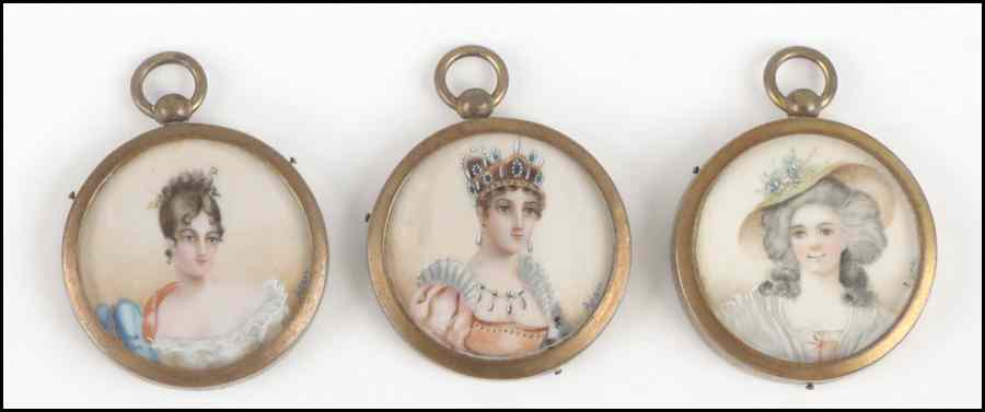 Appraisal: SET OF THREE CONTINENTAL PORTRAIT MINIATURES Painted on ivory signed