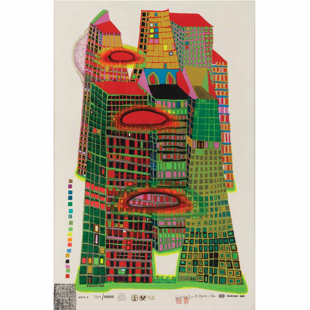 Appraisal: Friedensreich Hundertwasser - GOOD MORNING CITY--BLEEDING TOWN KOSCHATZKY Color screenprint