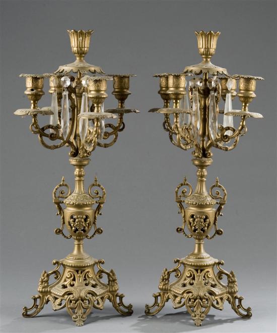 Appraisal: Pair of French light gilt bronze candleabra Early th century