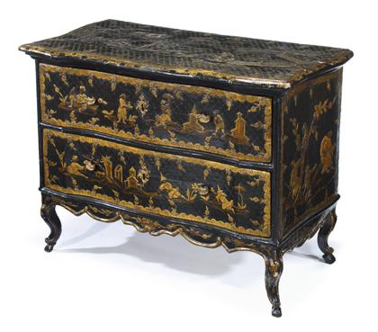 Appraisal: Regence black japanned and parcel gilt commode th century The