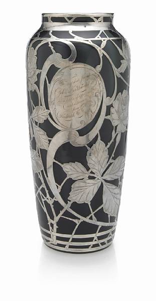 Appraisal: An important Frederick Carder silver overlaid cased glass vase shape