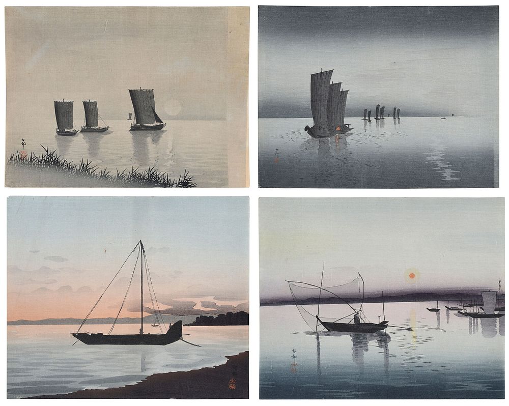 Appraisal: Ohara Koson Japanese - four sailboat fishing boat prints artist's