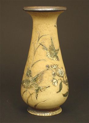 Appraisal: A Martin Brothers stoneware vase incised with finches and wasps