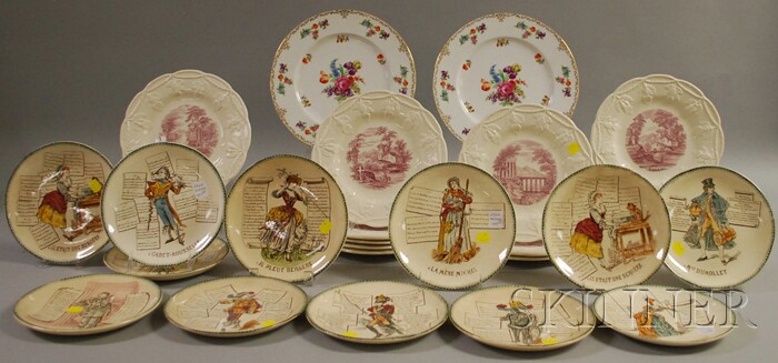 Appraisal: Set of Twelve French Transfer-decorated Ceramic Plates a Set of