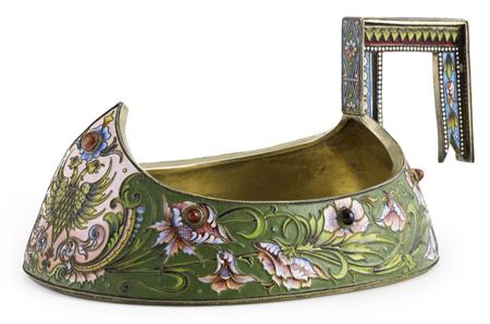 Appraisal: A Russian silver-gilt and enamel kovsch Vasili Agafonov Moscow -