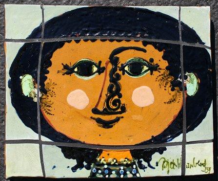 Appraisal: WIINBLAD Bjorn Danish - Smiling Face Glazed Ceramic Tile ''