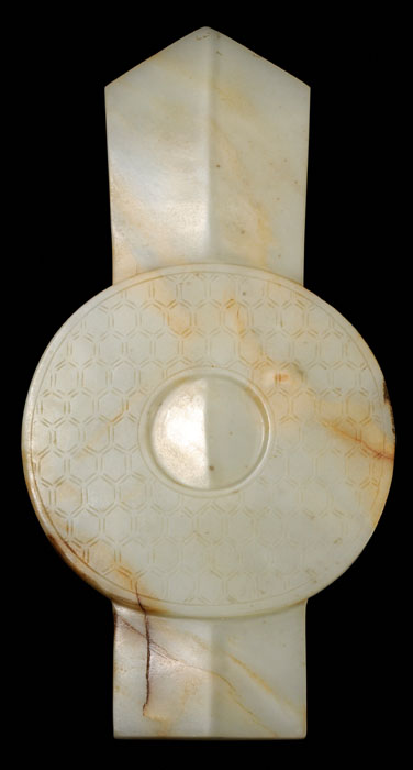 Appraisal: Jade Tablet Kwei-Bi T ng Dynasty celadon with russet streaks