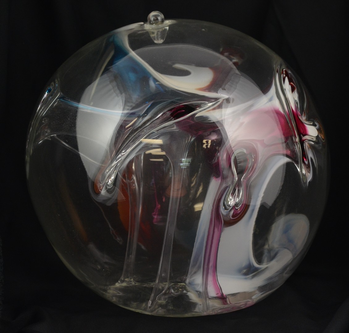 Appraisal: Contemporary art glass globe signed Peter Bramhall - h