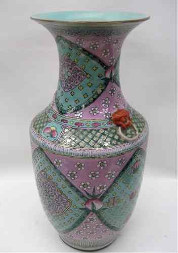 Appraisal: CHINESE FAMILE VERTE VASE enameled with peaches between diamond-shaped panels