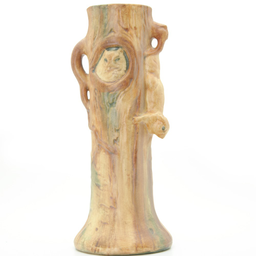 Appraisal: WELLER Woodcraft tall tree-shaped vase decorated with a squirrel running