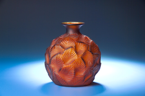 Appraisal: R LALIQUE Vase Ormeaux dark amber ca Engraved R Lalique