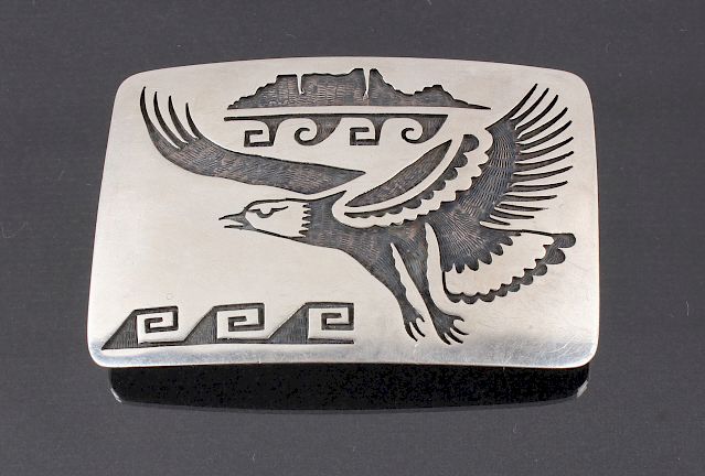 Appraisal: Navajo Sterling Silver Eagle Engraved Belt Buckle Featured in this