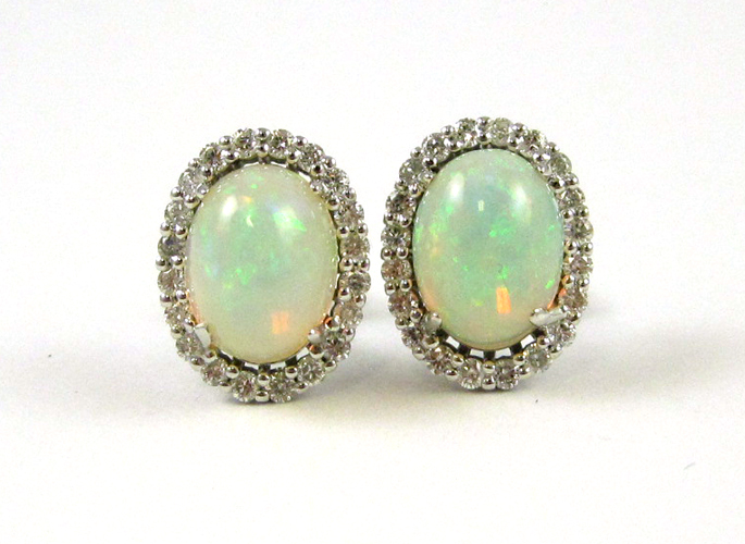 Appraisal: PAIR OF OPAL AND DIAMOND EARRINGS each k white gold