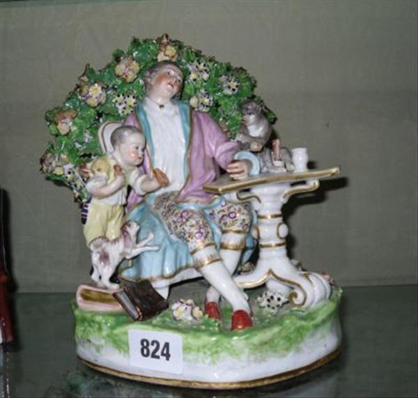 Appraisal: A French porcelain figural group depicting a seated man with