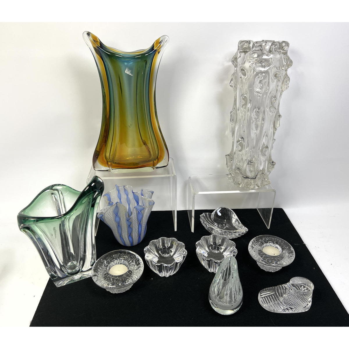 Appraisal: pc Collection of th Century Glass and Crystal Vases Bowls