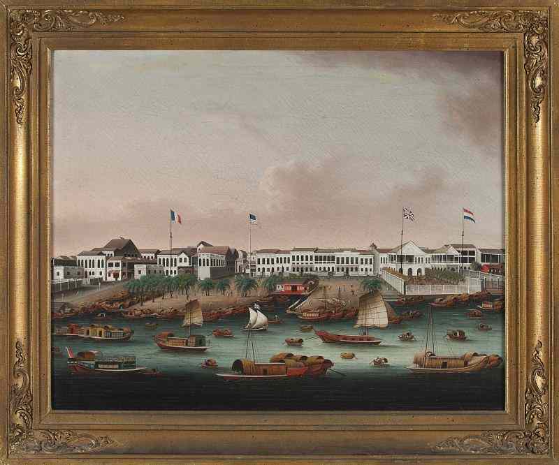 Appraisal: Chinese School circa The Hongs at Cantonoil on canvas lined