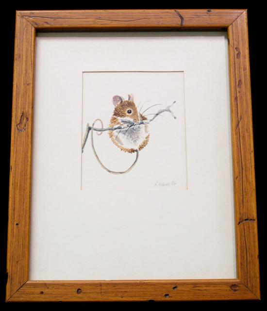 Appraisal: L Holmes watercolor of a mouse holding a branch on